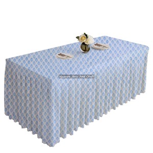 New 100% Cotton <b>Cover</b> Premium Brand Washable Fabric Elegance Weddings Banquet Modern Stylish Block Print Rectangle Pleated <b>Table</b> - Product Image 3