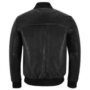 Custom 100% Genuine Soft Nappa Leather Men’s Bomber Jacket Warm Lining YKK Zipper Rib Knit Collar Private Label Manufacturer - Product Image 3