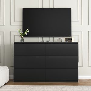 6-Drawer Wide Chest Dresser Wood <b>Storage</b> Tower with Large <b>Storage</b> Space Organizer for Bedroom <b>Clothes</b> - Product Image 1