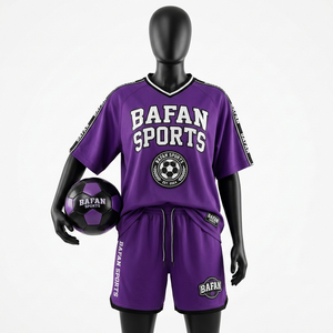 Conjunto de Camiseta y Pantalones Cortos de Fútbol para Mujer, 160 GSM, Malla de Poliéster que Absorbe la Humedad, Panel de Manga Morado y Negro, Logotipo del Equipo Personalizado - Product Image 1