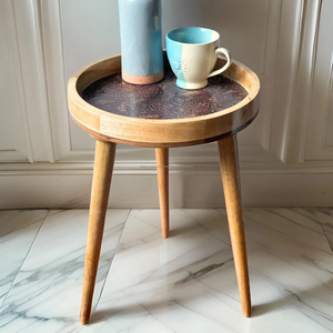 Plateau d'impression en rotin Flora avec table en bois détachable Table basse ronde avec service pour table basse à la maison par FWE - Product Image 4