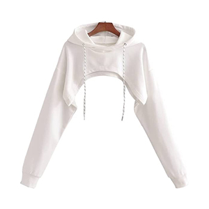 Sudaderas con Capucha Blancas Ultra-Cortadas Personalizadas para Mujer, Manga Larga, Emblema de Camuflaje, Estilo Casual, Moda Urbana, Fabricación OEM - Product Image 2