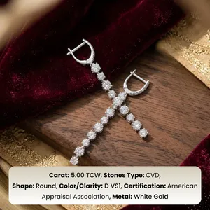 Pendientes colgantes de diamantes cultivados en laboratorio con corte redondo de 5,00 quilates, oro blanco macizo de 14 quilates, joyería fina para mujer - Product Image 3