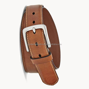 Ceinture décontractée en cuir pleine fleur à la mode pour hommes sur mesure avec coutures de bord durables et boucle en laiton - Product Image 5