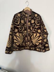 Wholesale Handmade Suzani Velvet Blouson <b>Jacket</b> Floral Embroidery Reversible Design <b>Mandarin</b> <b>Collar</b>-Women's Winter Outerwear - Product Image 3