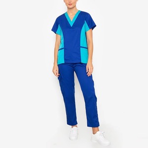 Unisex Nurse <b>Scrub</b> Top Short Sleeve V-Neck Lace-Up Front Pockets Hospital Uniform Twill Woven 94% Polyester 6% Spandex - Product Image 3