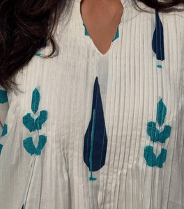 Conjunto de Salwar Kameez Tradicional para Mujer en Blanco y Azul, Tela de Algodón Puro, Bolsillos Laterales, Secado Rápido, para Todas las Temporadas, Adulto - Product Image 6