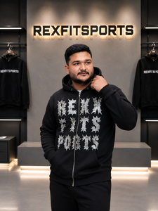 REXFITSPORTS 2026 Sweat à capuche zippé personnalisé noir avec motif, unisexe, en polaire, style streetwear, avec grand imprimé frontal, personnalisable - Product Image 6