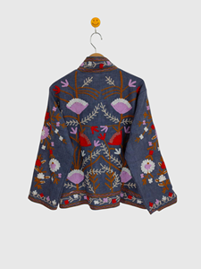 Veste à col mandarin brodée à la main avec motif floral, manches longues, taille plus, vêtements d'hiver en laine pour femmes, style Prairie Chic - Product Image 3