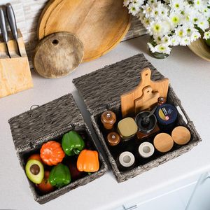 High Quality Eco-Friendly Rustic Water Hyacinth Set 3 Woven <b>Storage</b> Baskets Lid Customized Color Multi-Purpose Multifunction - Product Image 3