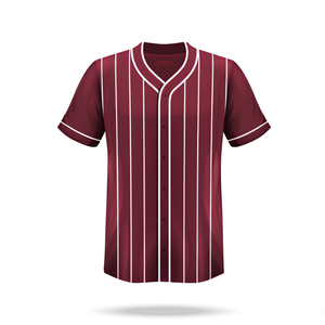 Camiseta de Béisbol Color Granate de Primera Calidad para Hombre, Manga Corta, Cuello en V con Botones, Diseño a Rayas, Tejido Transpirable de Poliéster, Ropa para Adultos - Product Image 3