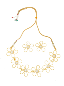 Gold Daisy Pearl <b>Necklace</b> for Women – Floral Chain <b>Statement</b> <b>Necklace</b> with Adjustable Thread - Product Image 3
