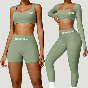 Wholesale Eco-Friendly Breathable Spandex/Polyester Sports Outfit Yoga Clothes Gym Fitness <b>Athletic</b> Activewear Scrunch Sets - Product Image 1