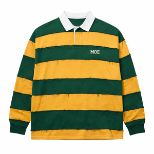 Camisetas de Manga Larga para Hombre con Rayas de Rugby y Borde sin Rematar, de Algodón Pesado, Estilo Urbano, Fabricación OEM de Marca Privada - Product Image 4