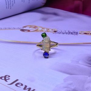Wedding Wear 925 Sterling Silver <b>Gold</b> Plated Jewelry <b>Opal</b> Chrome diopside Gemstone Women Wear Classic <b>Ring</b> - Product Image 6