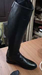 Tall Riding <b>Boots</b> with Buckle Closure Stylish Women's Genuine Leather Solid Color Equestrian Style with YKK Zipper and TPR Sole - Product Image 2