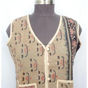 Boho Style Women's <b>Short</b> Vest Kantha <b>jacket</b> handmade Cotton kantha vest <b>Jacket</b> with pockets decorate and v-neckline for women - Product Image 2