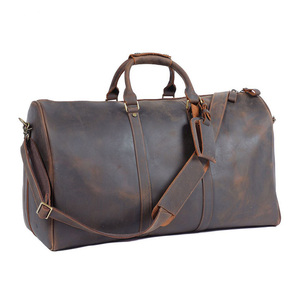Vintage Leather Travel Bag Large Weekender Overnight <b>Luggage</b> Carryall with Spacious Interior Multiple Pockets & Adjustable <b>Strap</b> - Product Image 4