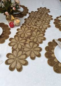 Handmade gold flower beaded <b>Table</b> <b>runner</b>. Matching Placemats also available Pallavi - Product Image 1