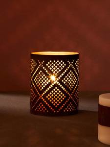 Lanterne cylindrique en métal avec découpe géométrique, finition noire, résistante à la chaleur, décoration d'intérieur, porte-bougie votif - Product Image 4