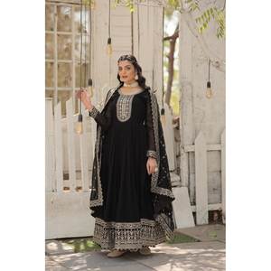 Vestido de noche bordado con lentejuelas ricas, ropa de fiesta con diseño elegante trabajado - Product Image 1