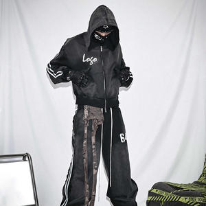 Oversized Wide Leg Sweatpants and Zip up Hoodie Set Faded Acid Washed <b>Tracksuit</b> - Product Image 3