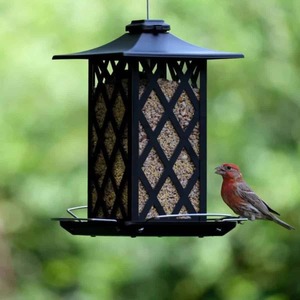 Mangeoire à oiseaux décorative en métal pour l'extérieur, à suspendre dans le jardin, sur la terrasse, ou comme accent décoratif pour la maison - Product Image 1