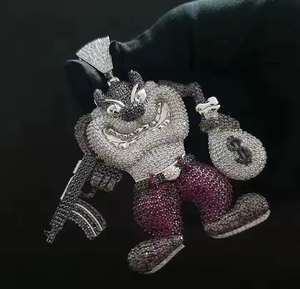 Colgante de Moissanita con Bisel Engastado de Personaje de Dibujos Animados Hip Hop Diablo de Tasmania con Diamantes, Plata de Ley 925, Unisex, Regalo para Él - Product Image 4