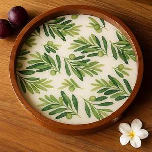 ถาดไม้เคลือบลายพิมพ์ทำมือ เป็นมิตรกับสิ่งแวดล้อม สำหรับเสิร์ฟชา กาแฟ และของว่าง - Product Image 3