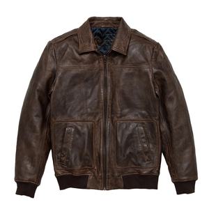 แจ็กเก็ตฤดูหนาววินเทจสีน้ำตาลเข้มแบบไฮสตรีทบอมเบอร์หนังแกะบุผ้าให้ความอบอุ่นมีซิปหนังแท้คุณภาพดี - Product Image 2