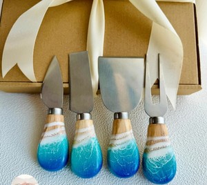Juego de Cuchillos para Queso de Resina Epoxi Ecológica Premium, Bandeja de Servir de Madera Hecha a Mano, Cuchillo de Acero Inoxidable para Queso, Cocina, Hogar - Product Image 2