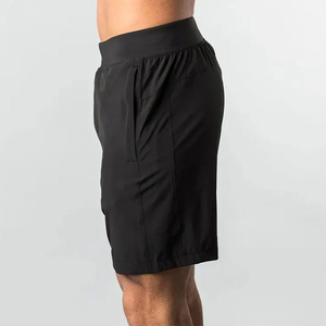 Shorts de sport pour homme, noirs unis, à séchage rapide, avec cordon de serrage, taille élastique, vêtements de course décontractés, longueur courte, polyester - Product Image 3