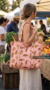 Bolso Tote Grande de Algodón Acolchado con Estampado de Tigre Rosa, Bolso de Hombro para Mujer, Venta al Por Mayor - Product Image 3