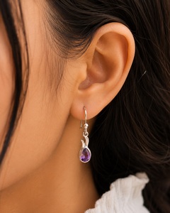 Pendientes de Aro de Plata de Ley 925 con Amatista Púrpura Natural, Hechos a Mano, Regalo de Piedras Preciosas para Mujer - Product Image 3