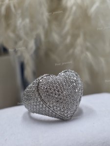 Iced Out Heart Shape 925 Silver Hip Hop <b>Ring</b> With Diamond Handmade Setting Unisex Luxury <b>Statement</b> <b>Ring</b> - Product Image 1
