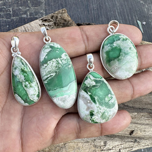Collier pendentif en variscite naturelle de l'Utah, argent sterling 925, style bohème, bijoux de mariage - Pierre de variscite verte, cadeau - Product Image 3