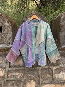 Reversible Cotton <b>Kantha</b> <b>Jacket</b> for Women – Lightweight Quilted Ethnic Layer with Traditional Hand Stitching - Product Image 1