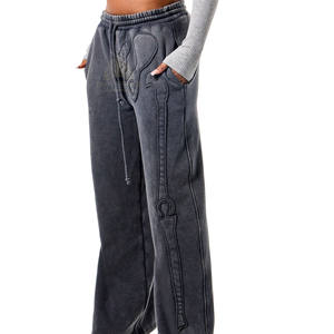 <b>Women</b> Casual Wide Leg Acid Washed <b>Fleece</b> Joggers Drawstring Waistband Organic Cotton Winter Comfortable Loose Sports <b>Pants</b> - Product Image 3