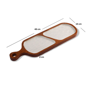 Rectangle Wooden Handmade Eco-Friendly Serving <b>Plate</b> with Two <b>Compartments</b> Minimalist Design Durable Dishware for Wedding - Product Image 3