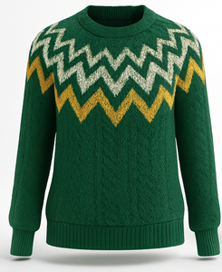 Pull col rond en maille torsadée de luxe pour homme, mélange de laine, hiver, anti-plis, motif éclair - Product Image 1