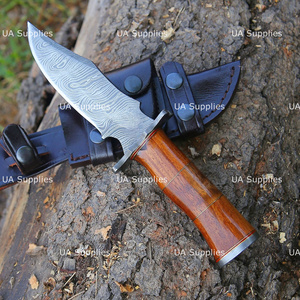 Cuchillo de caza y camping UA Supplies de 10 pulgadas, forjado a mano, de acero de Damasco de espiga completa, 0.5mm de grosor, hoja fija de punta caída, mango de madera. - Product Image 3