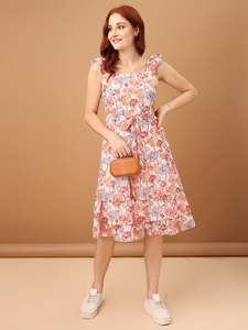 เดรสชีฟองทรงเอไลน์พิมพ์ลายดอกไม้ ดีไซน์หรูหรา คอเหลี่ยม สายคล้องไหล่ สำหรับผู้หญิง ปี 2026 ระบายอากาศได้ดี เหมาะสำหรับฤดูร้อน - Product Image 4