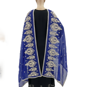 Women's Blue <b>Chiffon</b> Shawl Floral Rhinestone Embroidered Lightweight Breathable Ethnic <b>Scarf</b> Daily Outdoor Wear Hijab Wrap - Product Image 3