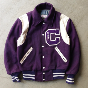 Blouson universitaire violet pour homme avec logo brodé, lettres C, fermeture à boutons recouverts, style streetwear, imperméable, respirant, écologique - Product Image 2