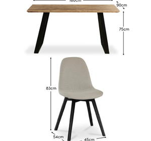 Juego de Comedor Rectangular de 6 Piezas de Madera de Teca Sólida de Diseño Industrial Moderno, Sillas Tapizadas con Patas de Metal Negro para Hotel y Hogar - Product Image 5