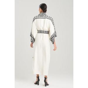 Kimono largo blanco para mujer con estampado étnico negro, cinturón, ropa de lujo para estar en casa o salir de noche, cintura natural - Product Image 4