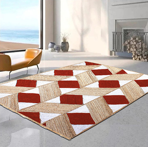 Alfombra Grande de Yute Natural NYKO MART, 9x12 pies, Hecha a Mano, Patrón Geométrico Bohemio, Antideslizante, Ecológica, de Pelo Corto y Grosor Medio - Product Image 3
