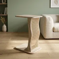 Table basse en bois rustique faite à la main avec base tressée, mobilier moderne pour salon, modèle SUNWOODD EXPO 00