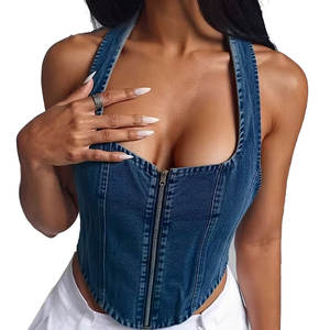 Haut court en jean pour femme, design personnalisé, pour usage extérieur, couleur unie, confortable - Product Image 1