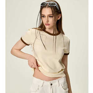 เสื้อผู้หญิง OEM 2026 รุ่นคัสตอม วินเทจ ผ้าสแปนเด็กซ์ แขนสั้น สไตล์อเมริกัน สาวฮอต ซีรีส์ใหม่ สีบล็อก - Product Image 1
